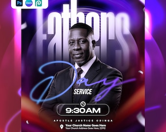 Father's Day Service Flyer Template | Editable Canva, Photoshop PSD | Curch Flyer (Digital Download)