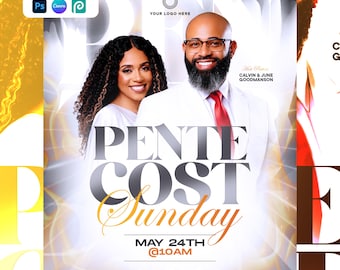 Pentecost Sunday Flyer | Editable Canva & Photoshop PSD | Holy Ghost Service | Church flyer
