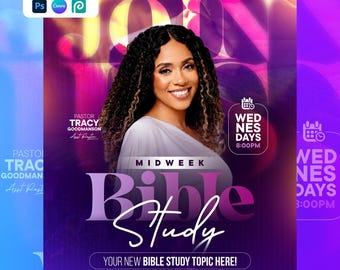 Midweek Bible Study Flyer Template | Editable Canva & Photoshop PSD | Wednesday Service