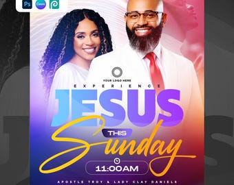 Modern Church Flyer Template | Sunday Worship Service Canva PSD | Digital Invitation