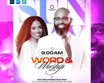 Church Flyer Template Canva PSD | Sunday Worship Service Invitation (Digital Download)