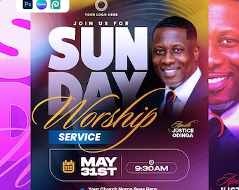 Editable Church Flyer Template | Sunday Service Canva PSD | Worship Invitation Flyer | Social Media Design
