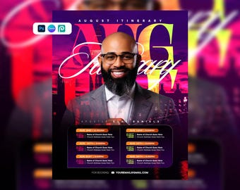 August Itinerary Church Flyer Template | Canva, Photoshop PSD (Digital Download)