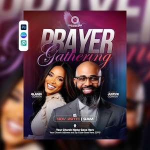 Prayer Gathering Flyer Template | Editable Canva & Photoshop PSD | Prayer Meeting Flyer | Church Prayer Service | Christian Template
