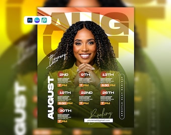 Church Itinerary Flyer Template | August Pastor Speaking Schedule | Ministry Tour Flyer | Editable Canva & Photoshop PSD