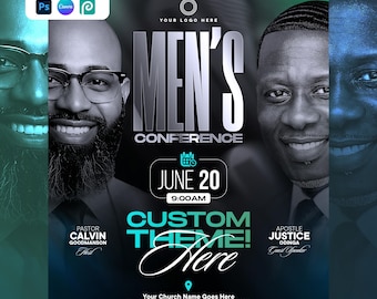 Men's Conference Flyer Template | Editable Canva & Photoshop PSD | Modern Church Flyer Design