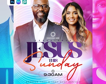 Modern Church Flyer Template | Sunday Worship Service Canva PSD | Digital Invitation
