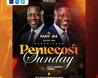 Pentecost Sunday Flyer Template | Editable Church Canva PSD | Holy Ghost Service Flyer | Revival Night