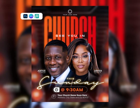 Sunday Worship Flyer Template | Editable Canva & Photoshop PSD | Church Event Flyer | Christian Flyer Template