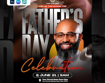 Father's Day Service Flyer, Pastor Speaker Event, Editable Church Poster (Canva, PSD)