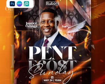 Pentecost Sunday Flyer | Editable Canva & Photoshop PSD | Holy Ghost Service | Church Flyer