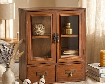 Apothecary Cabinet  | Retro Solid Wood Vanity Storage Box — Makeup Organizer & Cosmetic Shelf