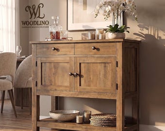 Farmhouse Modern Sideboard Cabinet| Mid Century Console Credenza Organizer| Handmade Storage Console Table