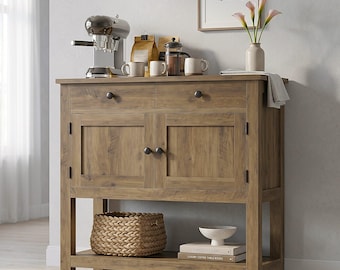 Console Table with Cabinet and Drawers | Rustic Wood Entryway Sofa Table — Buffet Sideboard for Living Room