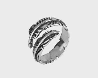 925 Sterling Silver - Feather adjustable ring