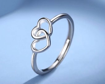925 Sterling Silver- Double heart ring
