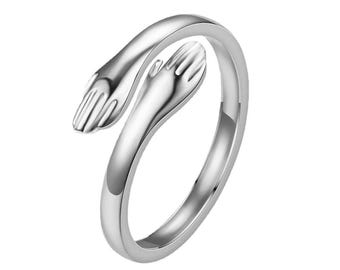 925 Sterling Silver - Hand hug Adjustable ring