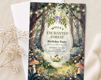 Plantilla de invitación de cumpleaños Bosque Encantado / Invitación de hadas del bosque caprichoso / Fiesta mágica en el bosque