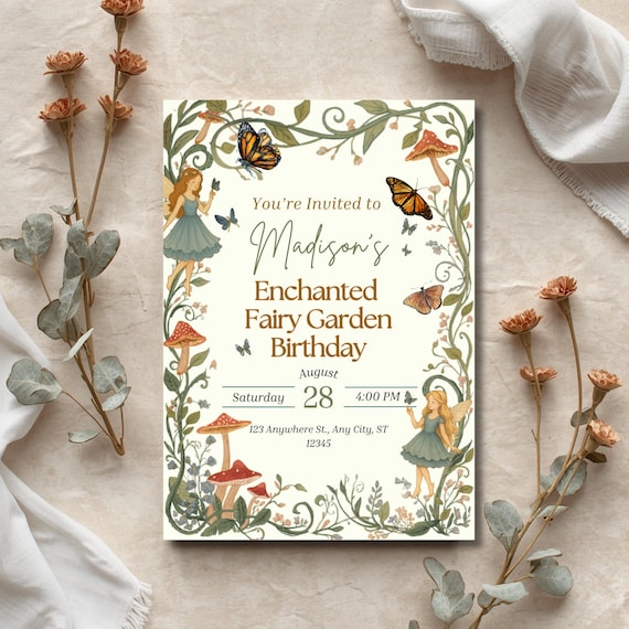 Enchanted Fairy Garden Birthday Invitation | Editable Woodland Fairy Party Invite