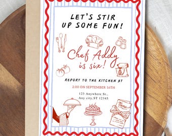 Invitación de cumpleaños para pequeño chef / Invitación editable para fiesta de cocina