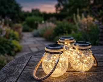Lampa solarna w szklanym słoiku z pękniętym szkłem, wodoodporna, wisząca, ogrodowa, patio, dekoracja ogrodu