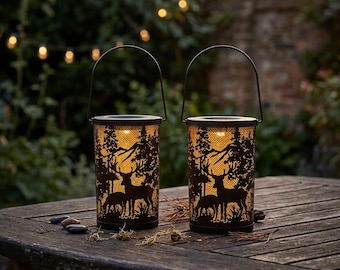 Lantaarnlicht herten op zonne-energie, hangende tuinlantaarn voor buiten, waterdicht metalen terrasdecor, tuinlamp uitgesneden hert