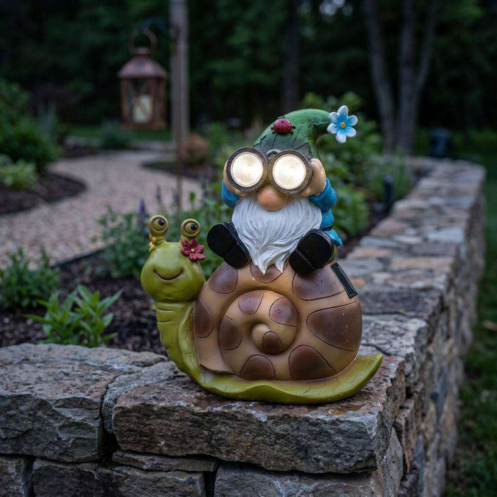 VP Home Snails On A Log Solar LED Garden Light – Polyresin, 11.25" Wide, Auto-On At Dusk, Battery Included