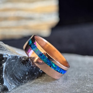 Blue Opal & Copper Ring | Handcrafted Men’s Wedding Band | Artisan Inlay Ring-Solar Tide