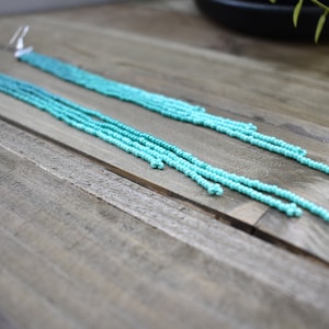 Teal and silver ombre beaded fringe earrings, bohemian style earrings, long earrings, ombre shoulder duster, shades of green earrings image 1