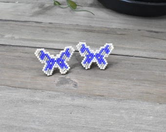 Beaded Butterfly Stud Earrings: Miyuki Delica Beads, Silver Plated