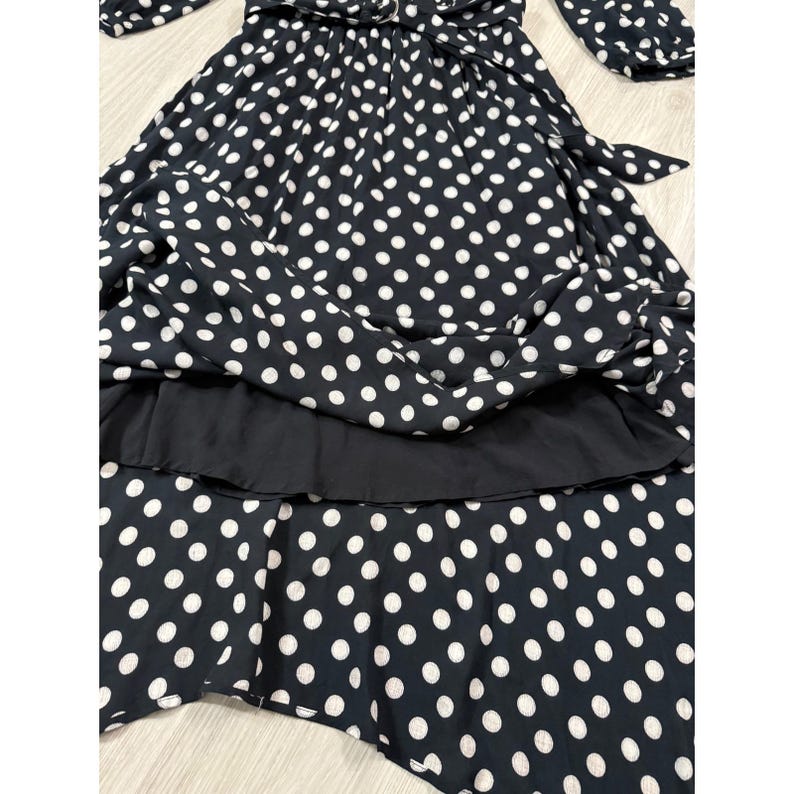 Maeve Anthropologie Polka Dot Handkerchief Hem Belted Midi Dress Black White 2 image 5
