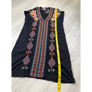 Johnny Was Los Angeles Black Embroidered Cotton V-Neck Boho Dress Womens M image 6