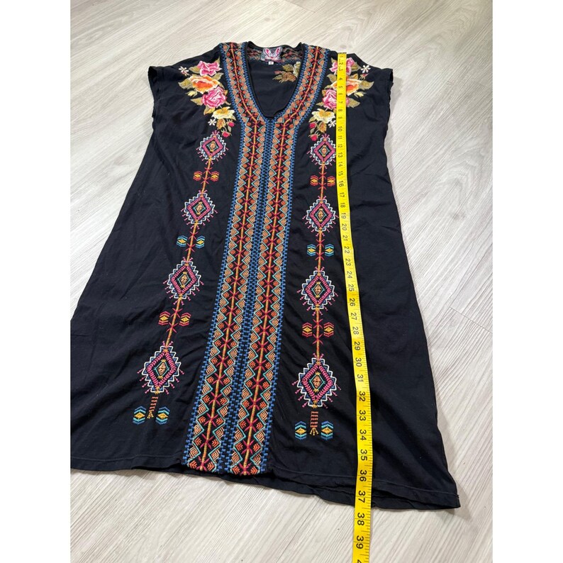 Johnny Was Los Angeles Black Embroidered Cotton V-Neck Boho Dress Womens M image 6