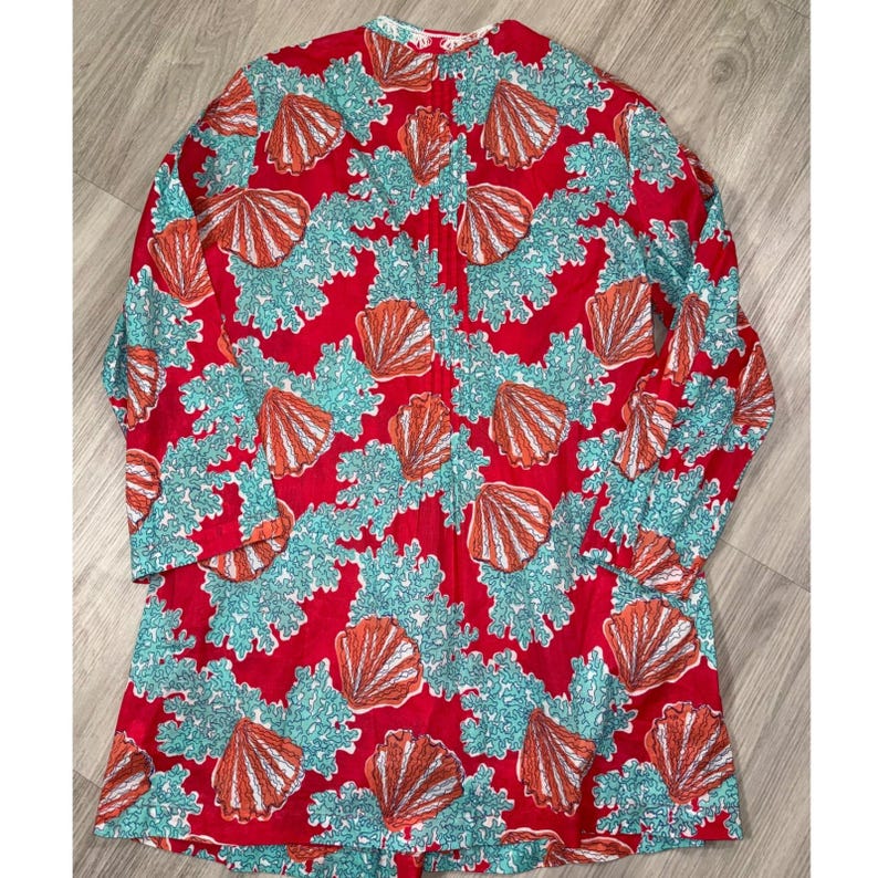 Lilly Pulitzer Sea Shell Coral Print Embroidered Tunic Top Red XL Coastal image 9