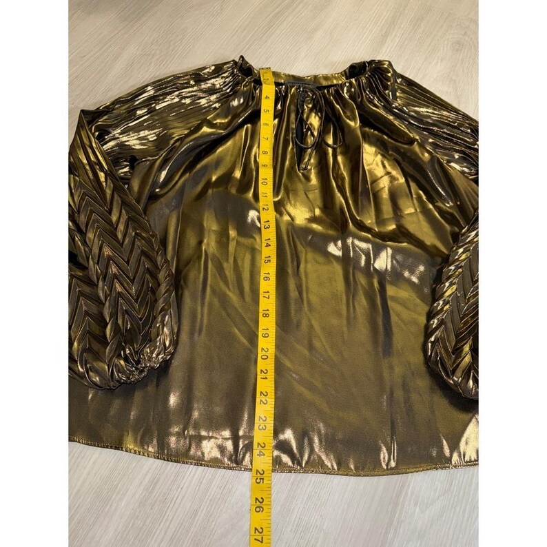 Johnny Was JADE Gold Metallic Pleated Balloon Sleeve Blouse L16223-O Womens M image 6