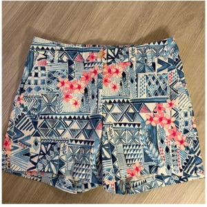 Tommy Bahama Womens Size 4 Blue Pink Geometric Floral Tribal Print Cotton Shorts image 2