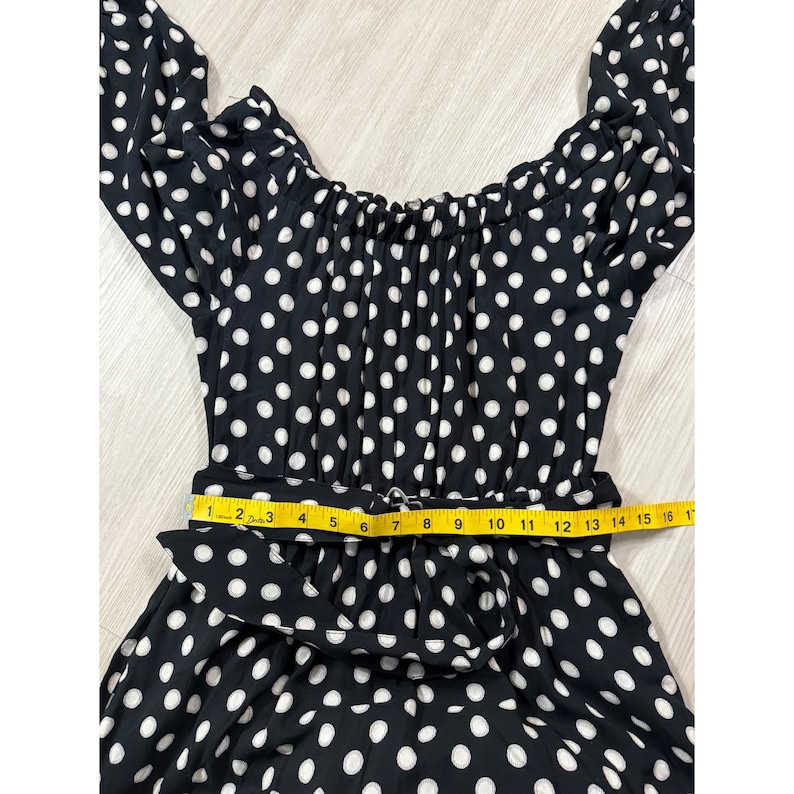 Maeve Anthropologie Polka Dot Handkerchief Hem Belted Midi Dress Black White 2 image 8