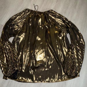 Johnny Was JADE Gold Metallic Pleated Balloon Sleeve Blouse L16223-O Womens M image 9