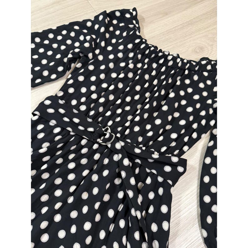 Maeve Anthropologie Polka Dot Handkerchief Hem Belted Midi Dress Black White 2 image 12