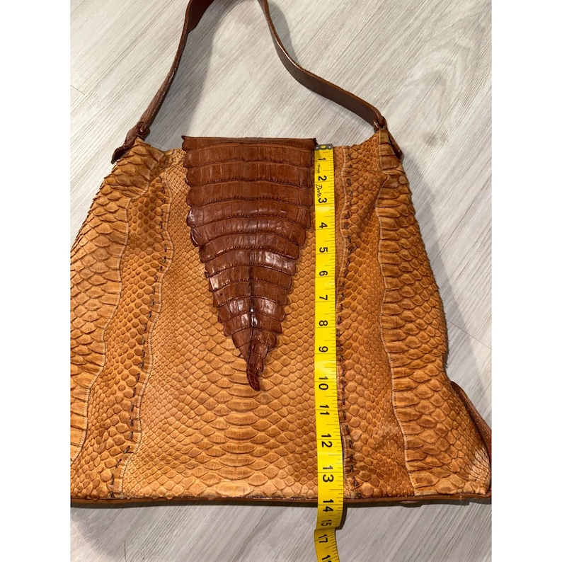 Carlos Falchi Tragetasche aus Python-Krokodilleder-Patchwork, braunes exotisches Leder, handgefertigt Bild 6