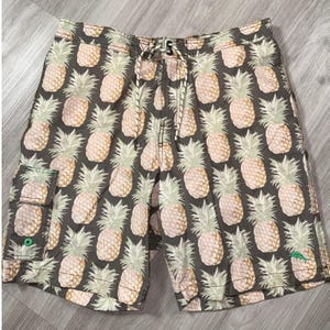 Tommy Bahama Relax Mens Pineapple Print Board Shorts Gray Swim Trunks L image 2