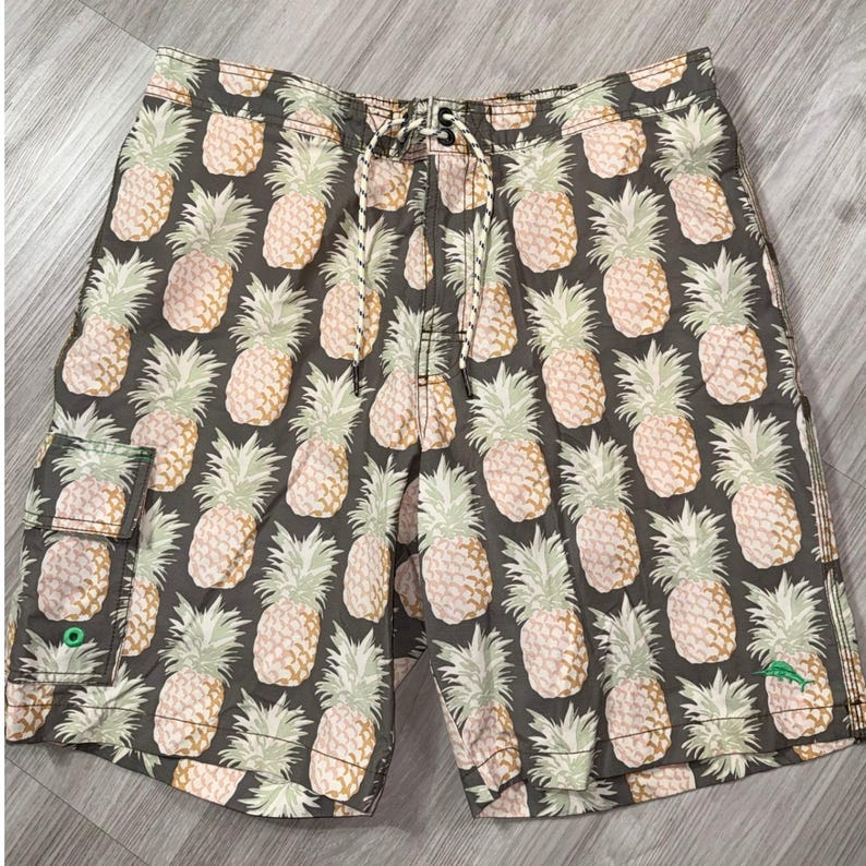 Tommy Bahama Relax Mens Pineapple Print Board Shorts Gray Swim Trunks L image 2