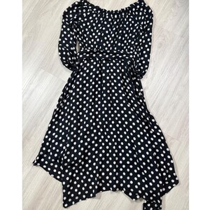 Maeve Anthropologie Polka Dot Handkerchief Hem Belted Midi Dress Black White 2 image 10