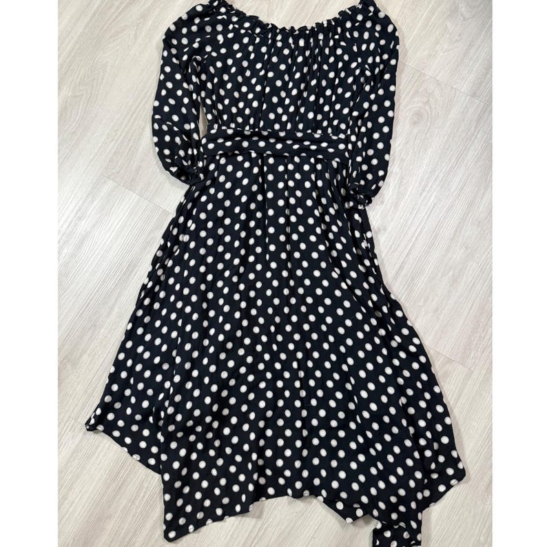 Maeve Anthropologie Polka Dot Handkerchief Hem Belted Midi Dress Black White 2 image 10