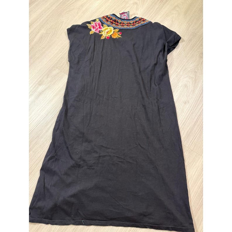 Johnny Was Los Angeles Black Embroidered Cotton V-Neck Boho Dress Womens M image 10