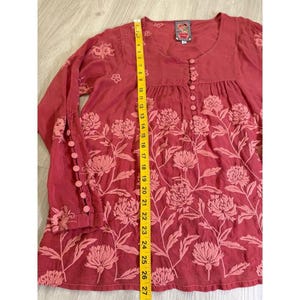 ジョニー・ワズ・レッド 花柄刺繍ベビードールブラウス ボヘミアン風長袖 レディース S 画像 6