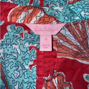 Lilly Pulitzer Sea Shell Coral Print Embroidered Tunic Top Red XL Coastal image 3