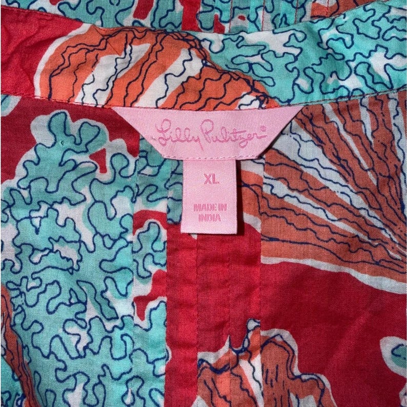 Lilly Pulitzer Sea Shell Coral Print Embroidered Tunic Top Red XL Coastal image 3