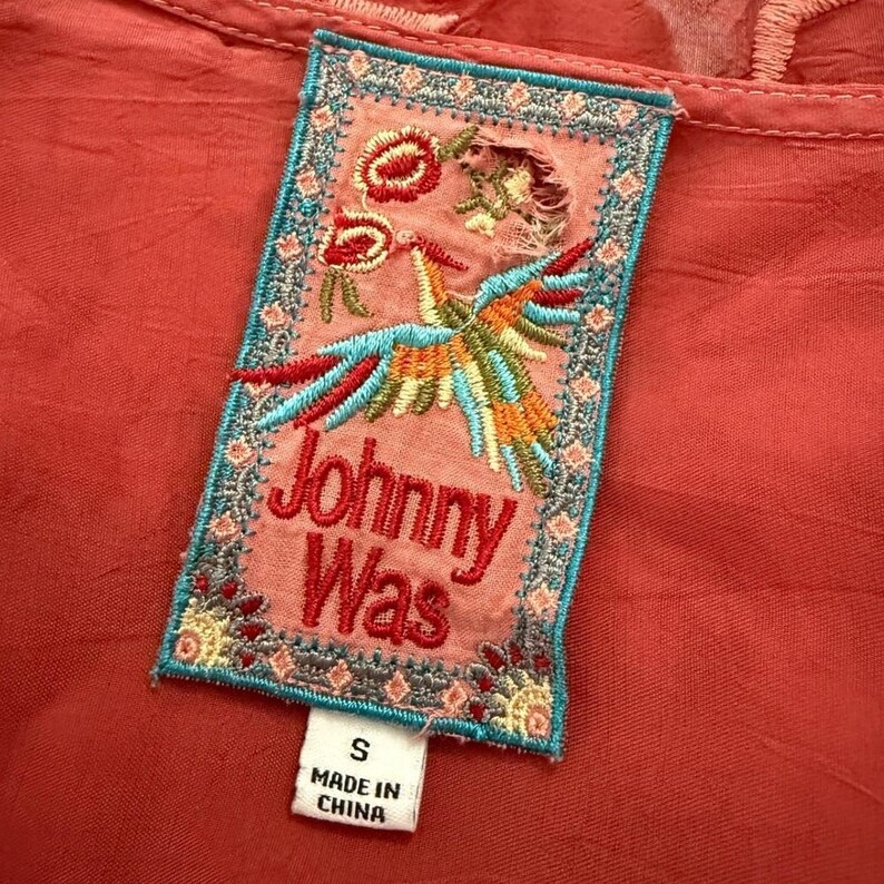 ジョニー・ワズ・レッド 花柄刺繍ベビードールブラウス ボヘミアン風長袖 レディース S 画像 3