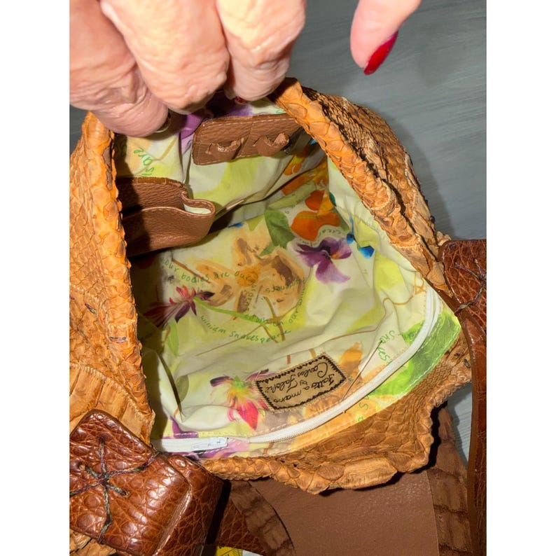 Carlos Falchi Tragetasche aus Python-Krokodilleder-Patchwork, braunes exotisches Leder, handgefertigt Bild 5